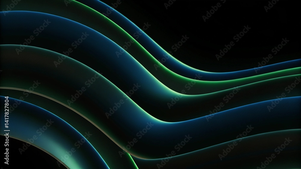 Aufkleber Abstract vector wave lines flowing dynamic in blue green colors isolated on black background, futuristic light trails motion digital swirl energy pattern glowing curve neon flow stream