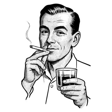 drawing of a man smoking cigarette Vector SVG Icon Handsome retro styled man in