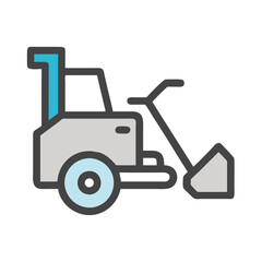 Line Art Garden Tiller, Landscaping Machine Icon on Black