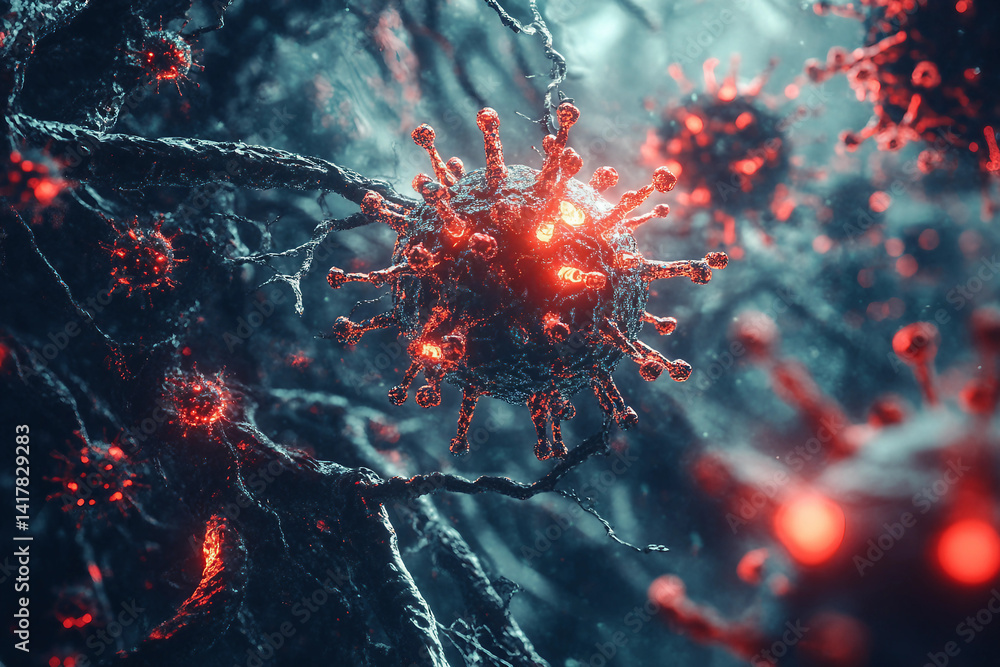 Poster generative ai depiction of glowing dna structure showcasing biological and scientific concepts in vi