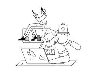 Flat vector illustration of business people operating work scene
