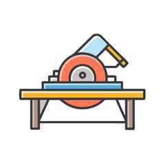 Table saw icon illustration, woodworking tool on black