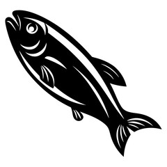 Stylized Black and White Illustration of a Sleek Swimming Fish in Motion