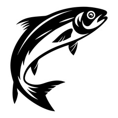 Monochrome Salmon Leaping Illustration Showcasing Aquatic Wildlife with Striking Design