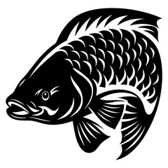 Detailed monochrome vector illustration of a fish swimming to the left side