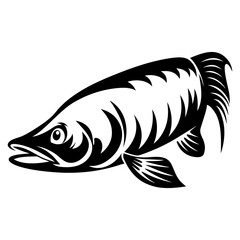 Striking black and white graphic illustration of a Northern Pike fish design