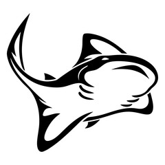 Striking Black and White Stylized Image of a Guitarfish with Graceful Lines