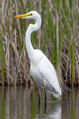 Obraz premium A Serene Great Egret Wading in Wetlands of excellence in splendor beyond compare with grace