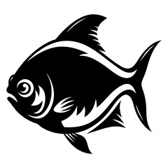 Stylized black and white illustration of a Piranha fish in profile