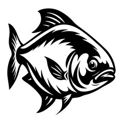 Monochrome Illustration of a Powerful Fish, Perfect for Nautical Designs