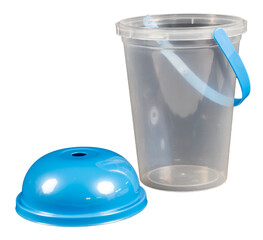 A plastic cup with a blue lid on a transparent background