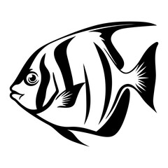 Striking Black and White Angelfish Illustration with Bold Stripes and Graceful Fins
