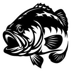 Powerful Largemouth Bass Vector Illustration with Bold Black and White Design