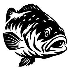 Intricate Black and White Illustration of a Grouper Fish Head