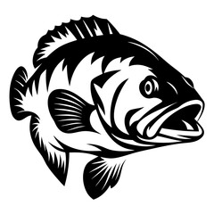 Stylized Vector Illustration of a Bass Fish in Black and White
