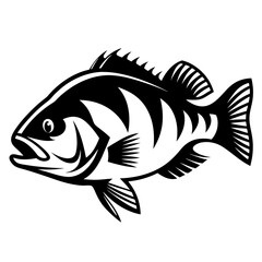 Stylized Black and White Illustration of a Largemouth Bass Fish Design