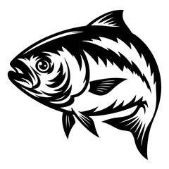 Striking black and white graphic illustration of a powerful ocean fish