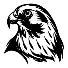 Black and white illustration of an eagle head in a stylized manner