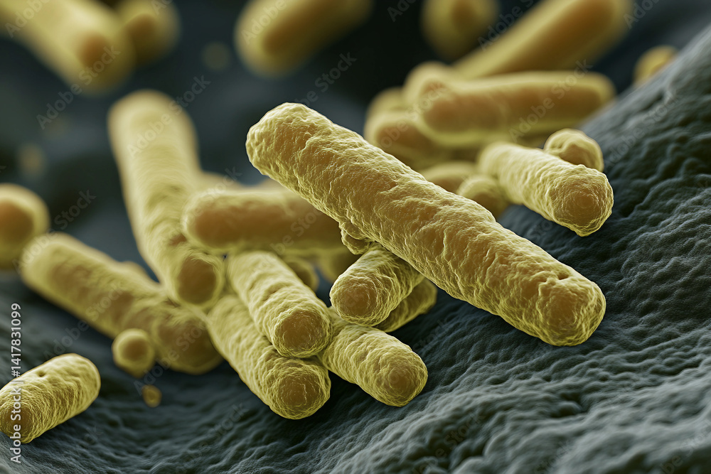 Poster generative ai visualization of vibrant microscopic bacteria and cellular details in stunning resolut