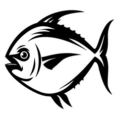 Stylized Black and White Illustration of a Powerful Pomfret Fish