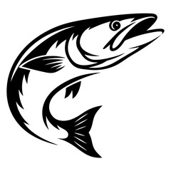 Striking Black and White Silhouette of a Leaping Salmon with Open Mouth