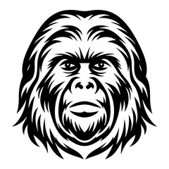 Stylized Black and White Orangutan Head Portrait with Intricate Fur Pattern
