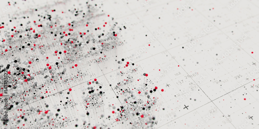 Poster Abstract data clusters visualization. AI technology neural patterns. Digital information presentation, futuristic graph. 