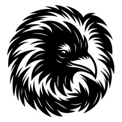 Stylized monochrome illustration of an eagle head within a circular shape design