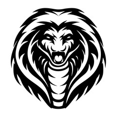 Striking Cobra Illustration with Fangs Bared in a Bold Tattoo Style Design