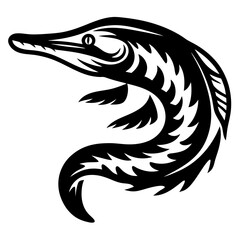 Obraz premium Stylized Black and White Illustration of a Longnose Gar Fish Curving