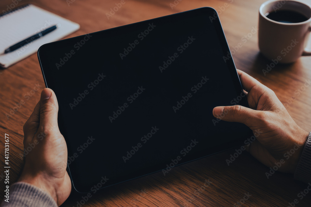 Poster a person engages in remote work using a tablet emphasizing the importance strategy and decision-maki