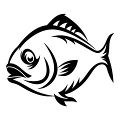 Striking monochromatic fish illustration showcases the beauty of marine life in simple elegance