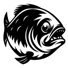 A menacing black and white piranha with razor sharp teeth illustration