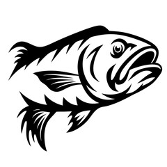 Detailed Black and White Silhouette Illustration of a Striking Game Fish