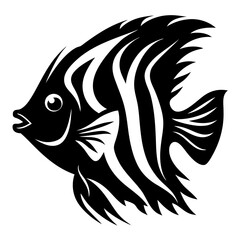 Elegant black and white angelfish illustration with flowing striped pattern design