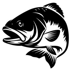 Black and white illustration of a large mouth bass fish image