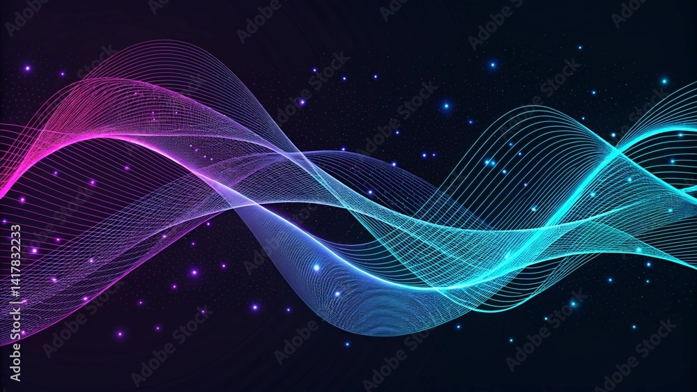 Fototapete blue abstract graphic particle wave background. modern purple blue gradient flowing wave lines. dark