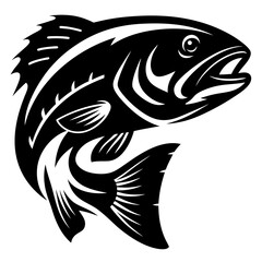 Stylized Black and White Illustration of a Leaping Largemouth Bass Fish