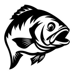 Striking Black and White Illustration of a Fish with Open Mouth