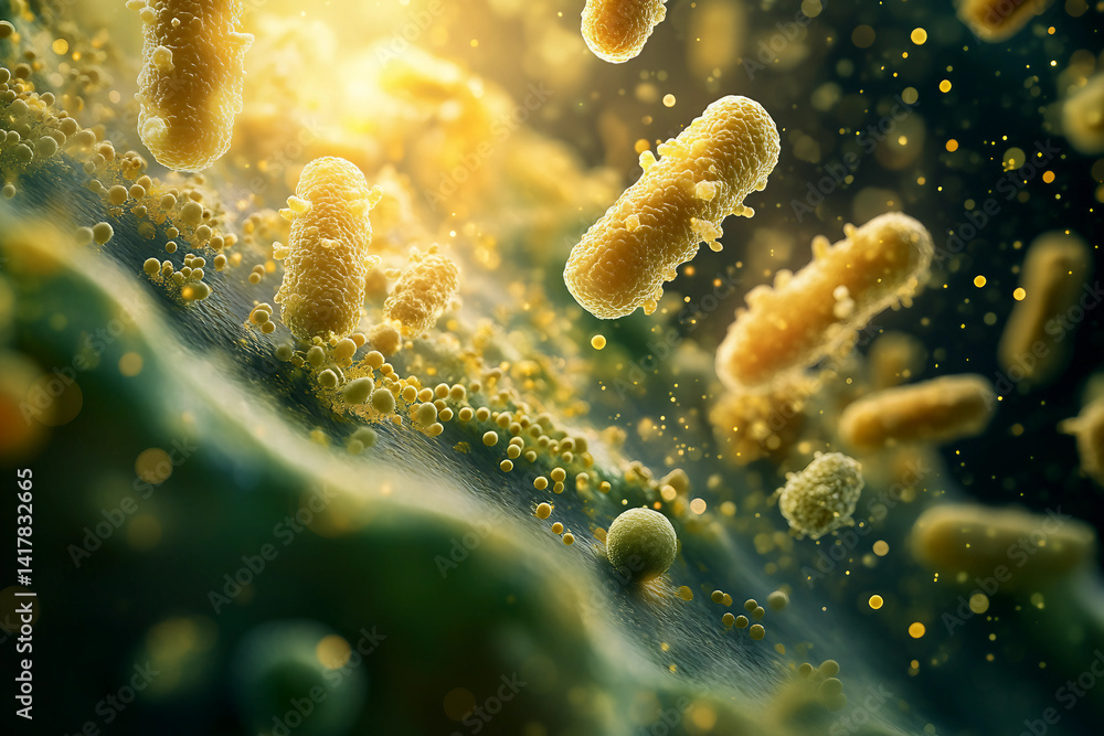 Poster generative ai close-up of virus structures with detailed molecular design and glowing particle effec