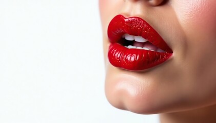 Fototapeta premium Close-up of luscious red lipstick on stark white backdrop, photography, dramatic