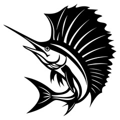 Stylized Vector Graphic of a Black Sailfish Against a White Background