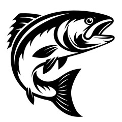 Majestic salmon jumping out of the water with mouth open in vector