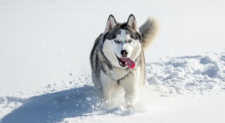 Husky Dog Running in Snow - Photo