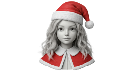 Isolated Charming Girl with Santa Hat and Red Cape