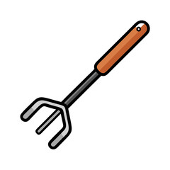 Cartoon illustration of a spading fork on black background