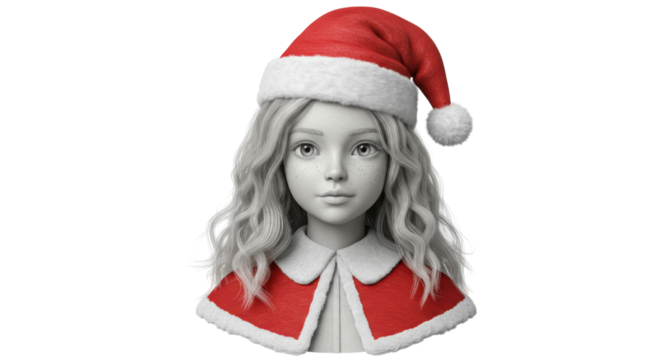 Isolated Charming Girl with Santa Hat and Red Cape