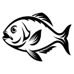 Bold black and white vector illustration of a stylized fish design