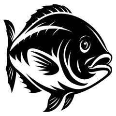 Artistic black and white depiction of a fish with distinctive fins
