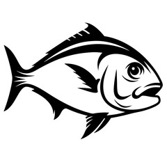 Striking black and white illustration of a fish with elegant lines